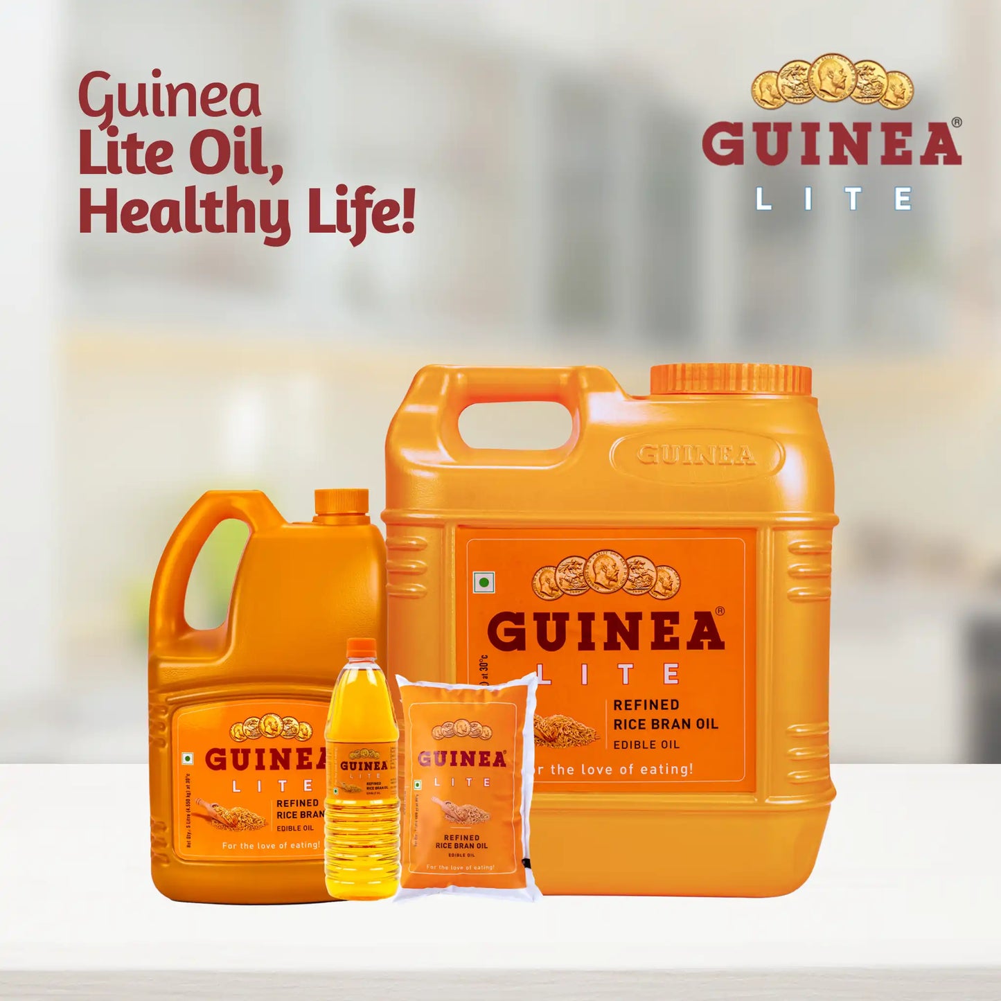 Guinea Lite Refined Rice Bran Oil 1 Ltr Pouch
