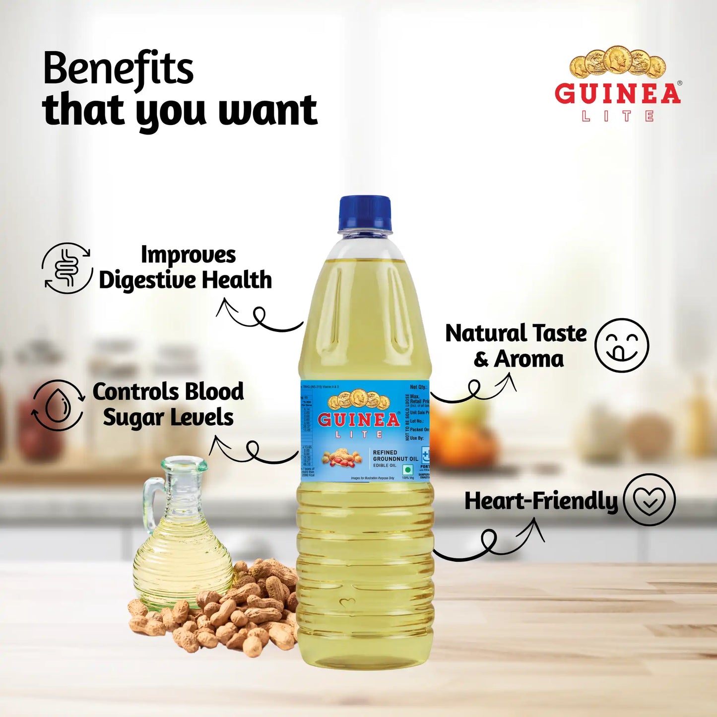 Guinea Lite Refined Groundnut Oil 1 Ltr Bottle