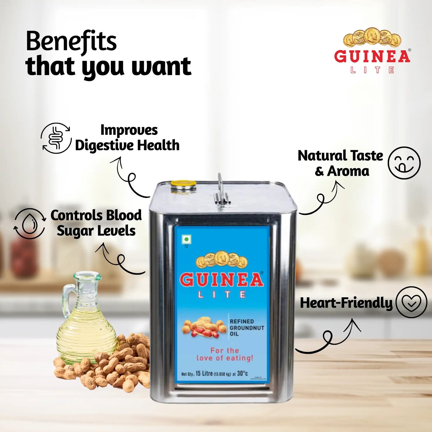 Guinea Lite Refined Groundnut Oil 15 Ltr Tin