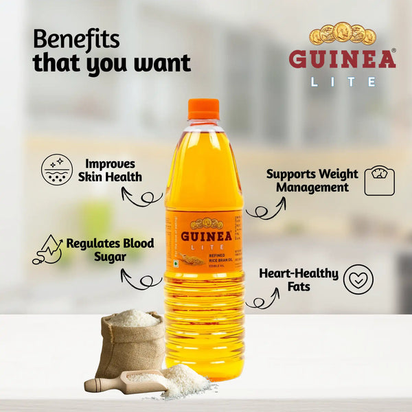 Guinea Lite Refined Rice Bran Oil 1 Ltr Bottle