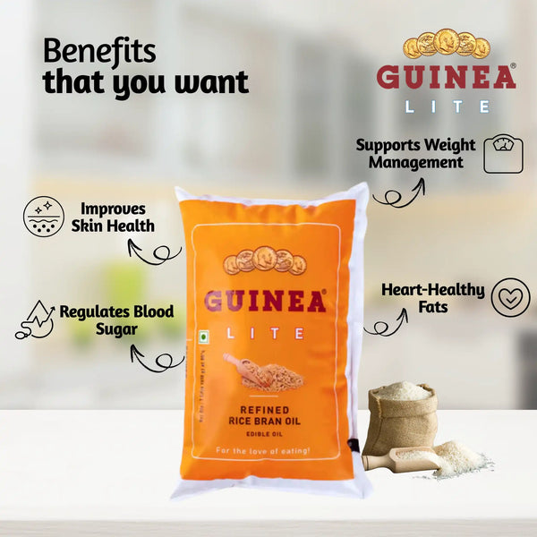 Guinea Lite Refined Rice Bran Oil 1 Ltr Pouch