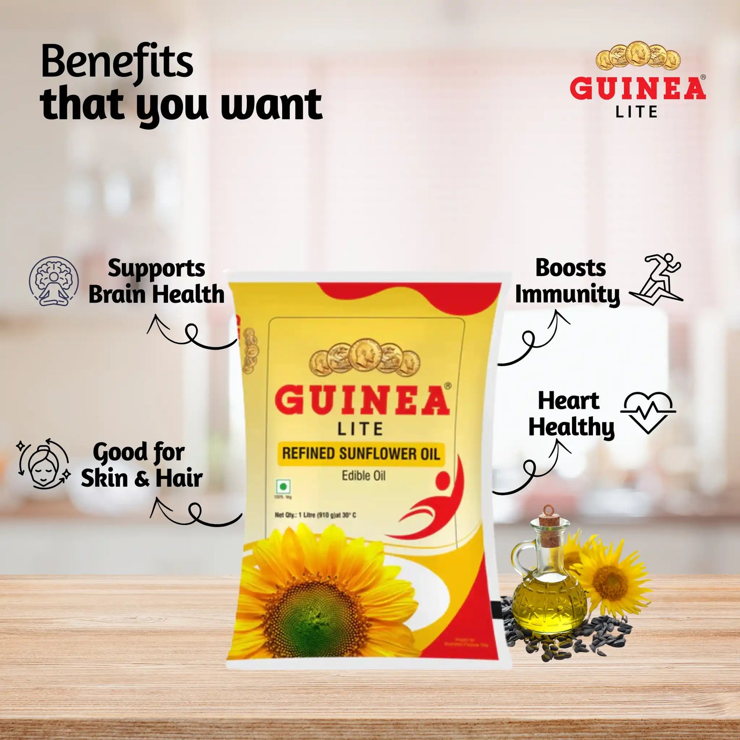 Guinea Lite Refined Sunflower Oil 1 Ltr Pouch