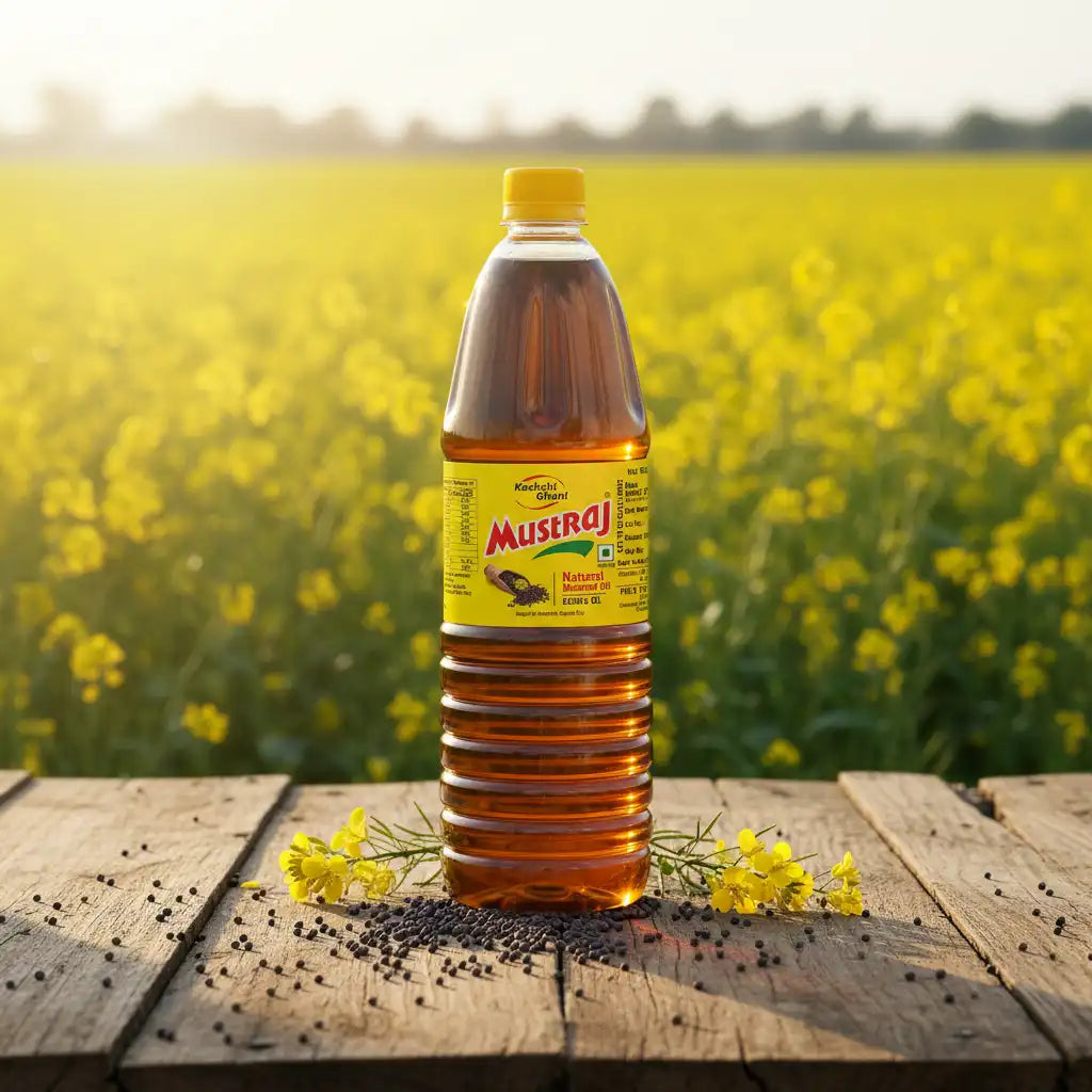 Mustraj Natural Kachi Ghani Mustard Oil Bottle