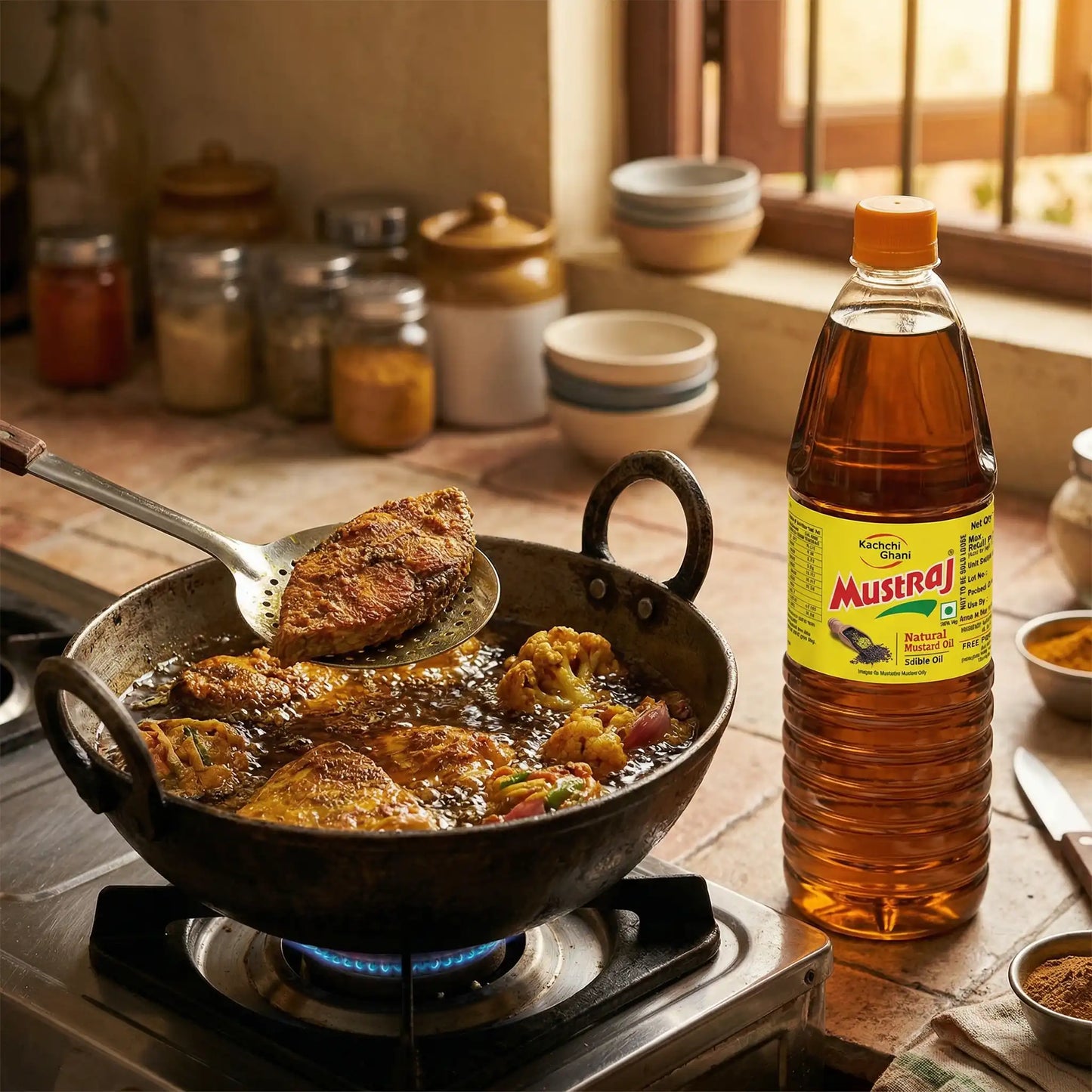 Mustraj Natural Kachi Ghani Mustard Oil Bottle