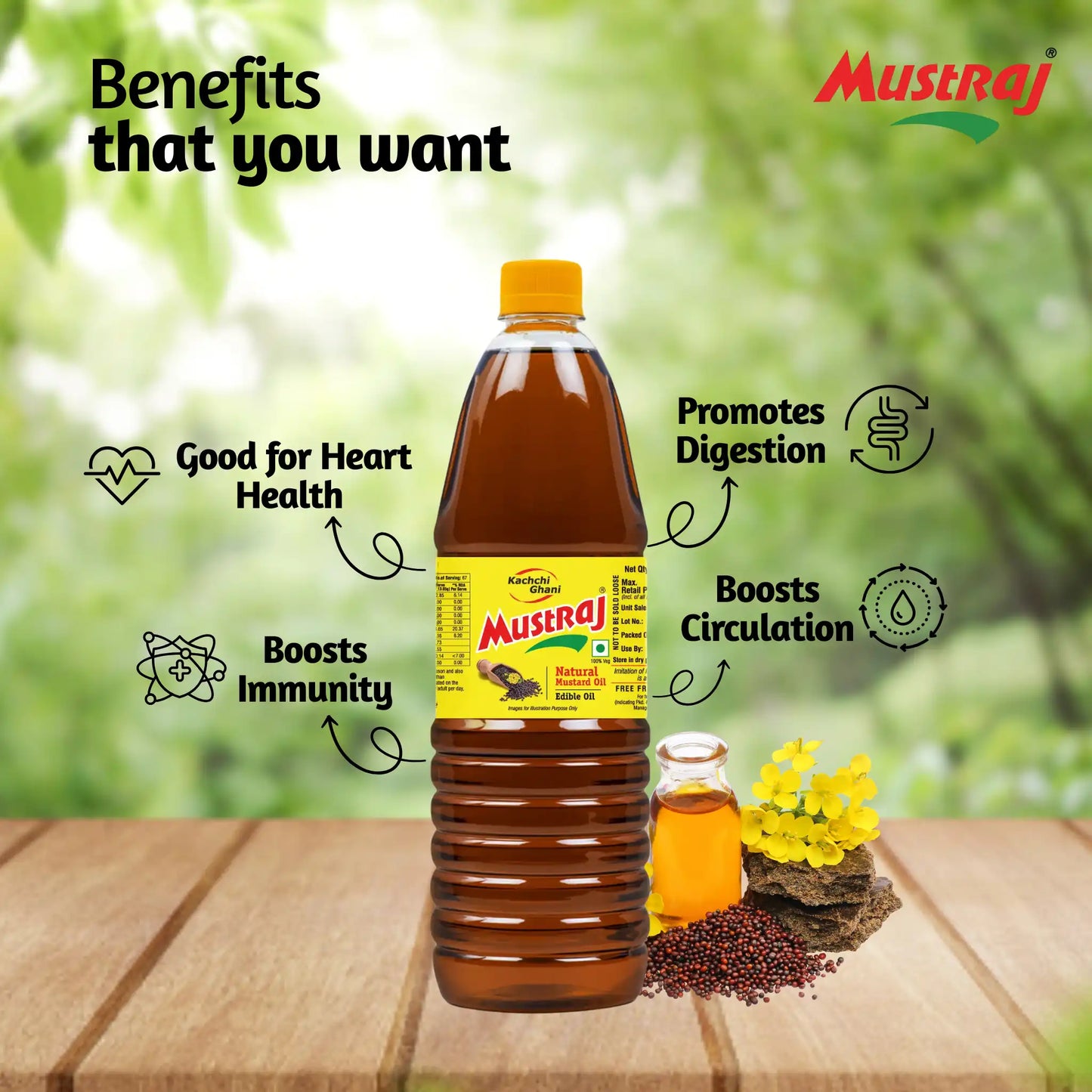 Mustraj Natural Kachi Ghani Mustard Oil Bottle