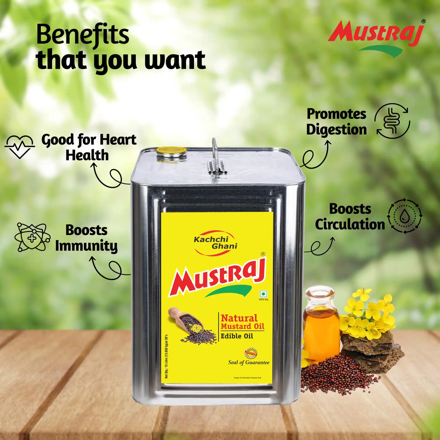 Mustraj Natural Kachi Ghani Mustard Oil Tin