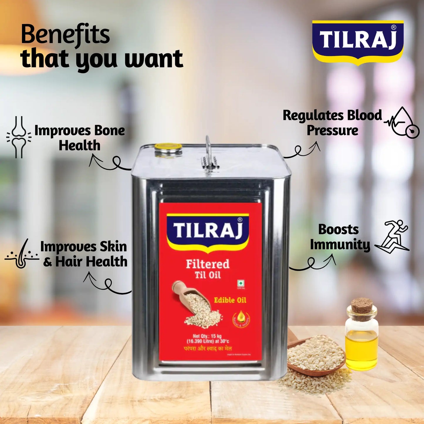 Tiraj Filtered Til Oil (Sesame Oil) 15 Kg Tin